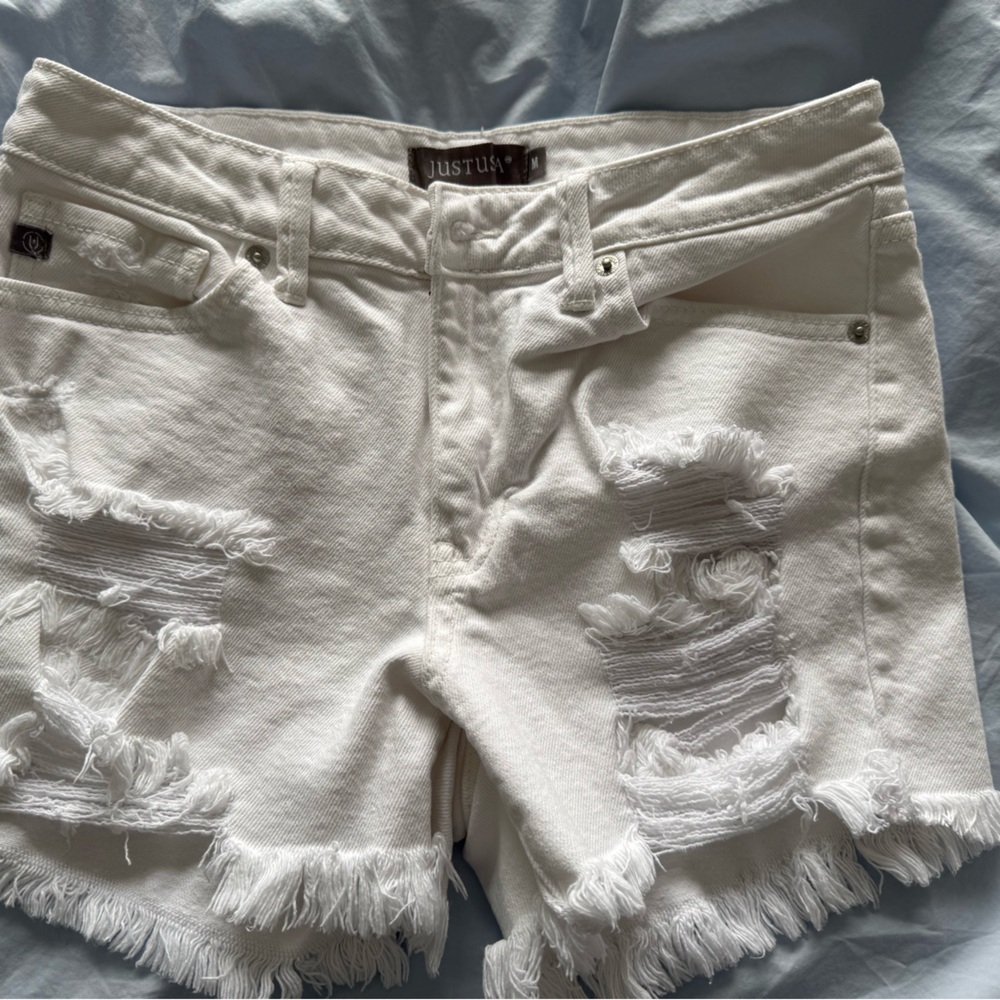 Just USA Women's White Ripped Jean Shorts